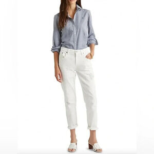 Lauren Ralph Lauren Women White Eyelet-Patchwork Relaxed Tapered
Jean Size 8p